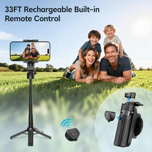 Vista 3 de Mini Palo Magnético para Selfie para iPhone, Trípode Portátil 4 en 1 de Tamaño de Bolsillo para iPhone MagSafe/Android con Control Remoto/Soportes