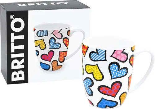 Vista 4 de Britto Romero Bone - Taza de café de porcelana, 16.8 onzas, corazones, diseño de ilustraciones