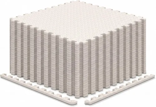 Vista 23 de Tangkula Alfombrillas de ejercicio de 12 azulejos con borde, tapetes protectores de espuma EVA antideslizantes, tapetes elásticos de juego