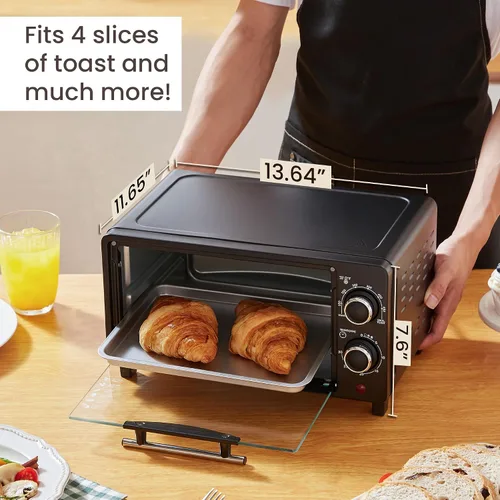 Vista 3 de Elite Gourmet ETO490 horno tostador de encimera de 9L/4 rebanadas con temporizador de 30 minutos, control de temperatura ajustable, incluye bandeja