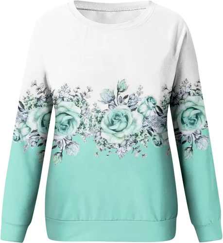 Vista 2 de Sudadera de manga larga con cuello redondo y estampado floral para mujer, casual, holgada, atlética