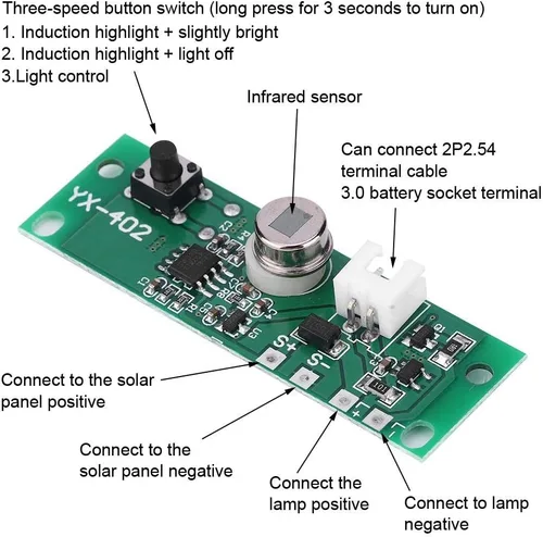 Vista 3 de Walfront Placa de circuito de lámpara solar de 3.7 V con sensor humano infrarrojo inducción luz nocturna luz de pared Control Sensor controlador