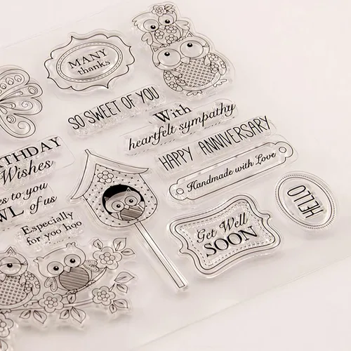 Vista 4 de Sellos transparentes de mariposas y búhos para hacer tarjetas, sellos de goma para álbumes de recortes, álbum de fotos, papel en relieve, decoración