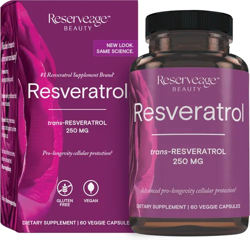 Vista 10 de Reserveage Beauty, Resveratrol 250 mg, suplemento antioxidante para la salud cardíaca y celular, apoya el envejecimiento saludable y el sistema