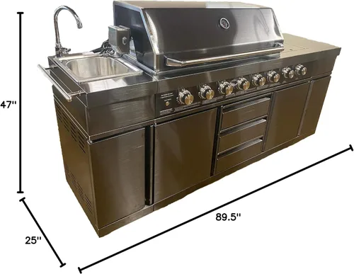 Vista 10 de Parrilla de cocina de acero inoxidable 3 en 1 negro para barbacoa al aire libre, isla de cocina, gas licuado de gas licuado de gas licuado de gas