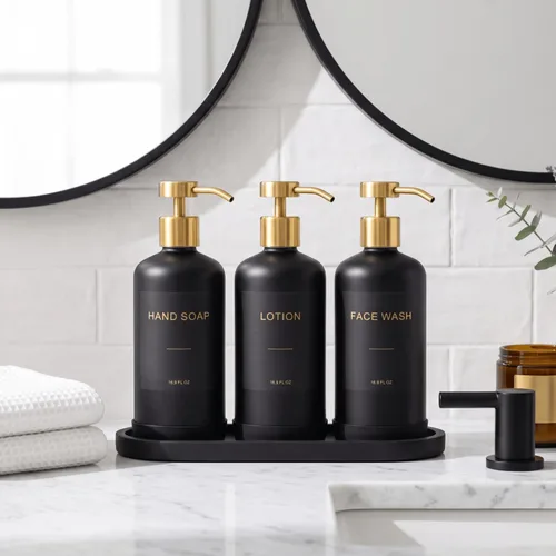 Vista 5 de Prus Waso Dispensador de champú para ducha, negro y dorado