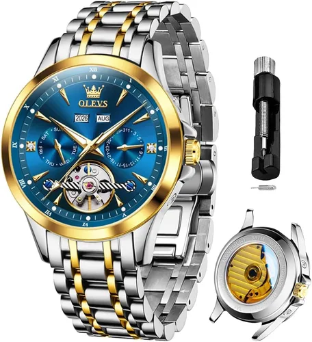 Vista 16 de OLEVS Automatic Watches for Men Luxury Skeleton Multi-Function Mechanical Watch Self Winding Date Waterproof Luminous Mens Watch