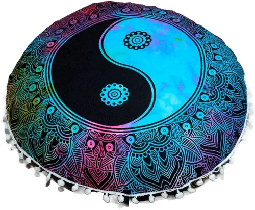 Vista 26 de CRAFT KALA - Funda de cojín redonda de 22" con mandala bohemio para meditación, para sala, asientos, pufs, para sala de estar, sala de yoga, hogar