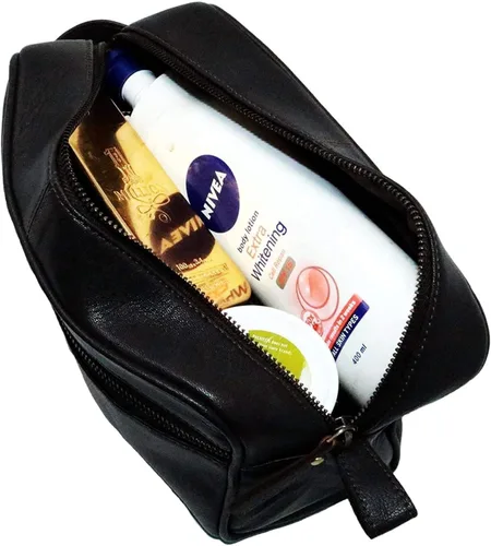 Vista 5 de jaald Neceser de cuero genuino negro de lujo para hombre, kit de ducha, bolsa de afeitado y aseo para viajes, padrinos de boda, regalo para hombres