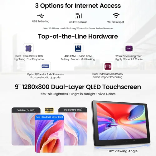 Vista 2 de ATOTO S8 Gen4 9 pulgadas QLED Android Doble DIN Estéreo para coche, CarPlay inalámbrico y Android Auto, 4G LTE, 4GB+64GB, DriveChat AI, Hi‑Fi DSP/4V