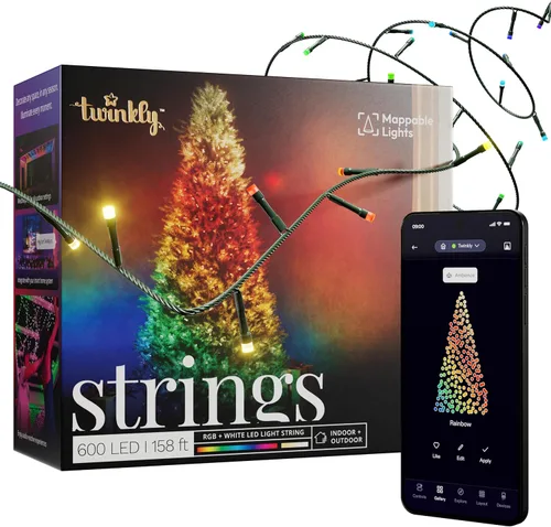 Vista 15 de Twinkly Cuerdas de 250 luces LED blancas, cadena de luces LED para exteriores e interiores, luces blancas de Navidad de cálido a fresco, LED