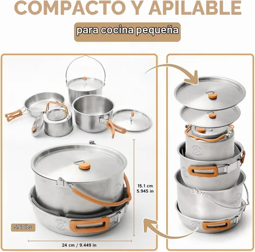 Vista 6 de Living in a Bubble Juego de cocina de acero inoxidable prémium de 7 piezas, acero inoxidable unido de tres capas, asas ergonómicas con funda