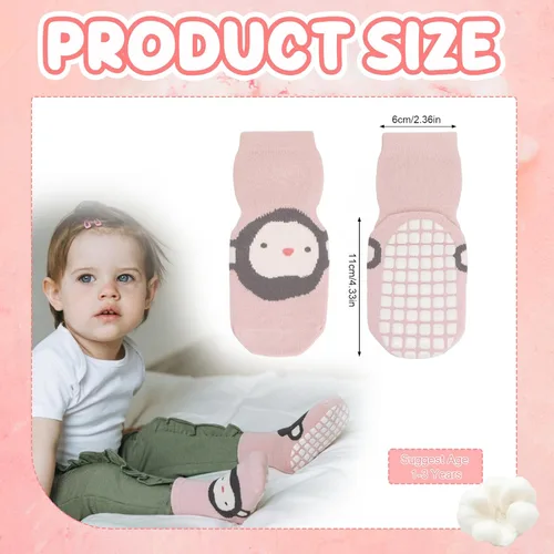 Vista 2 de 5 pares de calcetines de agarre para bebé, calcetines de algodón con agarre para niños pequeños, niños y niñas de 12 a 36 meses