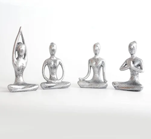 Vista 3 de 4pcs Yoga Escritorio Figurines Niña Estatua Yoga Pose Escultura Yoga Estatuilla Decoración para el Hogar Escritorio Decoración - Plata