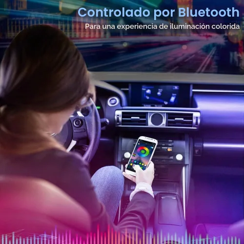 Vista 2 de Xprite Tira de luces LED Dreamcolor para interior de auto con Bluetooth, control remoto y aplicación, luces RGB de persecución para espacio