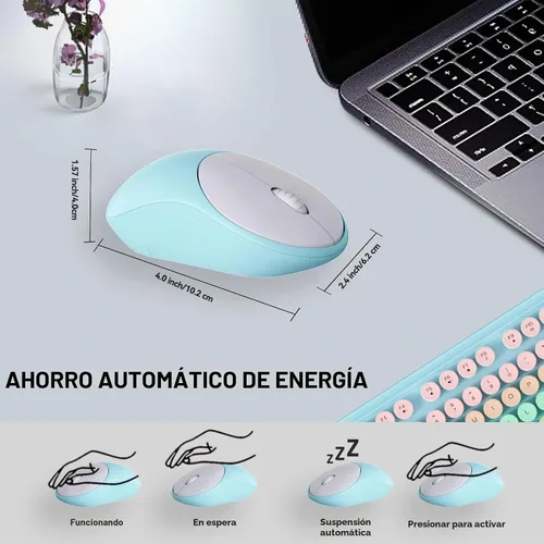 Vista 5 de FD Juego de teclado y mouse inalámbricos de 2.4 GHz con botón de interruptor, teclado de tamaño completo, compatible con EK8870 Azul Blanco Colorido