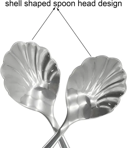 Vista 4 de 2 cucharas para remover con forma de concha 18/10 (304) cucharas de azúcar de acero inoxidable vintage de 4.96 pulgadas para café, té de la tarde