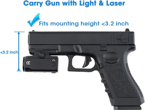 Vista 2 de Funda compacta OWB para pistolas con linterna o láser, transporte diario para mano derecha, accesorios universales