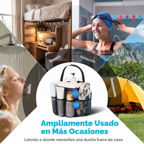Vista 7 de Eudele – Neceser de malla para ducha portátil para artículos básicos de dormitorio universitario, bolsa de ducha grande con 8 bolsillos para playa