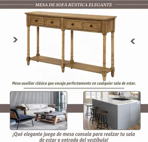 Vista 8 de P PURLOVE - Mesa consola de madera con cajón, 58 pulgadas de largo, pino Old Pine
