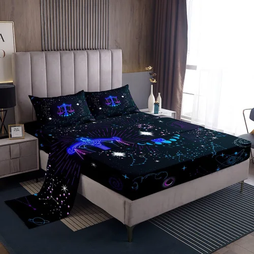 Vista 15 de Erosebridal Aries - Juego de sábanas tamaño individual de nebulosa hippie y astrología del zodiaco psicodélico, juego de sábanas psicodélico