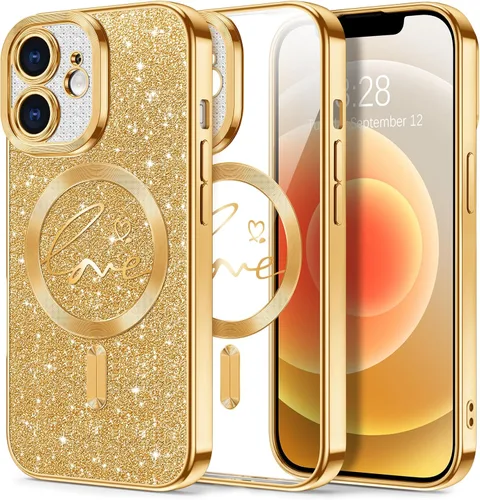Vista 31 de Hython Funda para iPhone Air con purpurina, compatible con MagSafe Love Heart fundas magnéticas transparentes para teléfono para mujeres y niñas