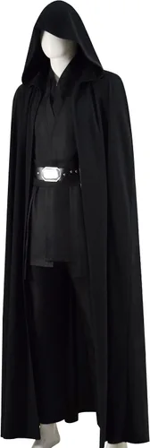 Vista 2 de Xuminvty Disfraz de Luke Skywalker Jedi negro para adultos, disfraz de Mandalorian Cosplay Luke chaqueta, cinturón, guante, pantalones, traje