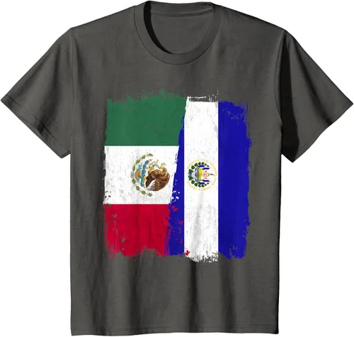 Vista 44 de Camiseta con la bandera mexicana de El Salvador con la mitad de la bandera mexicana de El Salvador
