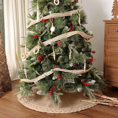 Vista 4 de Falda de árbol de Navidad de 36 pulgadas: Falda de árbol tipo lápiz para árbol de 6 pies, falda de árbol pequeño beige de punto de cable, faldas