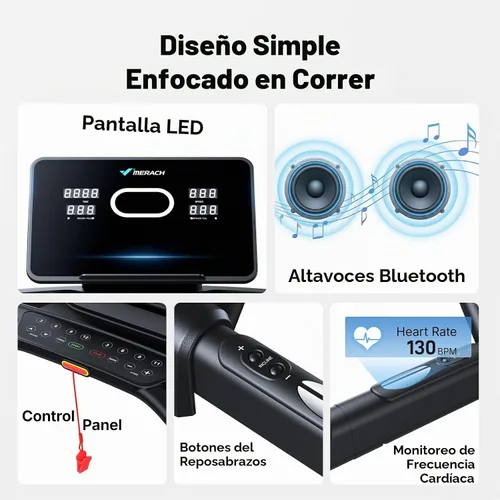 Vista 8 de MERACH Cinta de correr con inclinación automática del 15/18%, cinta de correr de 55"/47"x18"/19" de ancho, 0.5-8.7MPH/10MPH 3.5HP Cinta de correr