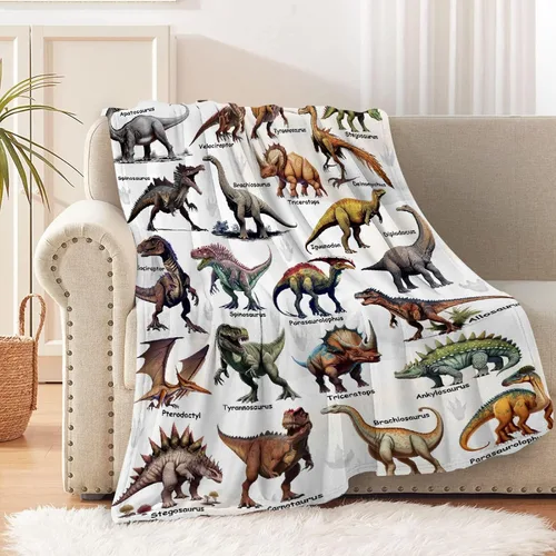 Vista 29 de Regalos de Mantas de Dinosaurio de Navidad Súper Suaves y Ligeras de Franela para Niños, Adultos, Adecuadas para Sofá, Cama, Campamento, Viajes