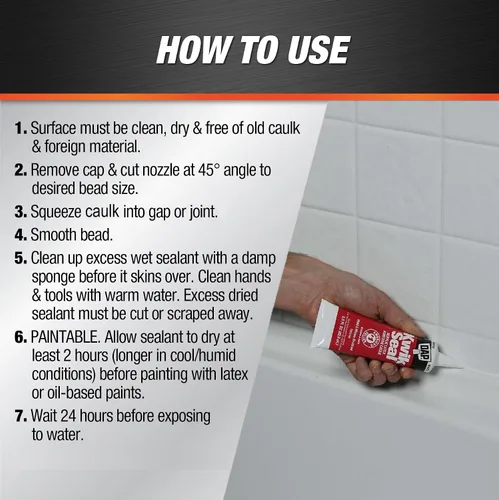 Vista 4 de DAP Kwik Seal - Calafateo adhesivo para cocina y baño, blanco, 2.8 onzas (7079800954)