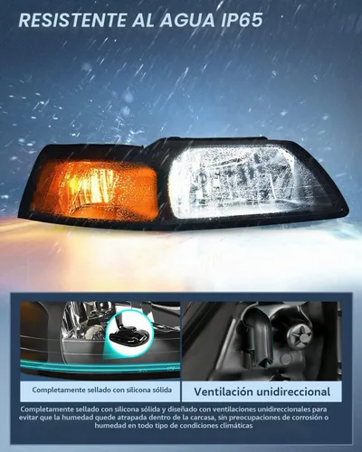 Vista 4 de Nilight Conjunto de faros delanteros para Ford Mustang 1999 2000 2001 2002 2003 2004 repuesto carcasa negra reflector ámbar lado conductor y pasajero