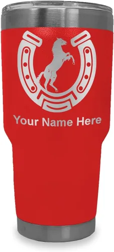 Vista 25 de LaserGram Vaso personalizado de 20 onzas, herradura con caballo (negro)