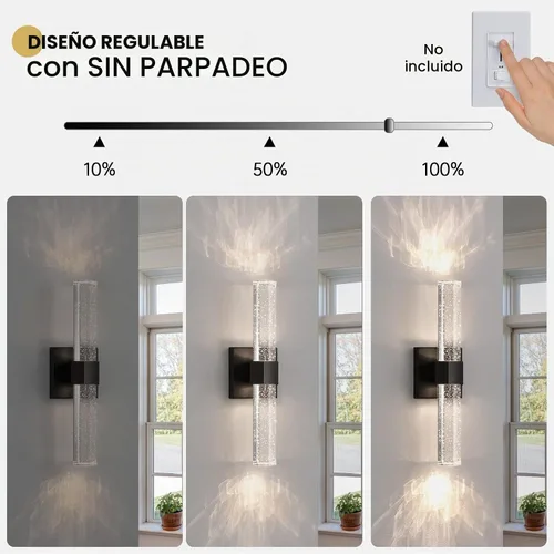 Vista 5 de Epinl Apliques negros de pared - Juego de 2 apliques de pared modernos de cristal, juego de 2, 14 W, 3000 K, regulables, accesorios de tocador