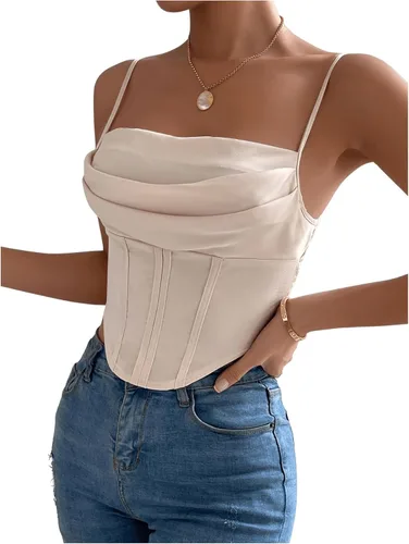 Vista 3 de SHENHE Camiseta sin mangas fruncida con dobladillo asimétrico fruncido para mujer
