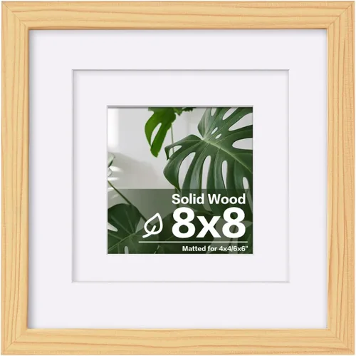 Vista 58 de Egofine - Marco de fotos de 8 x 8 pulgadas hecho de madera maciza con plexiglás, para fotos de 4 x 4/6 x 6 pulgadas con paspartú o de 8 x 8 pulgadas
