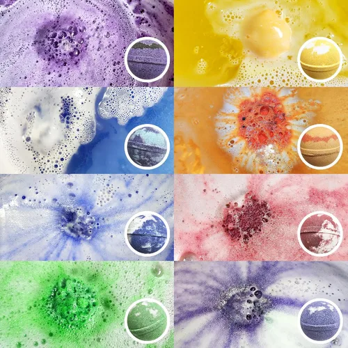Vista 5 de Bombas de baño con piedras preciosas curativas de chakras. 15 bombas de baño de aceites esenciales. Bombas de baño con piedras de chakra reales