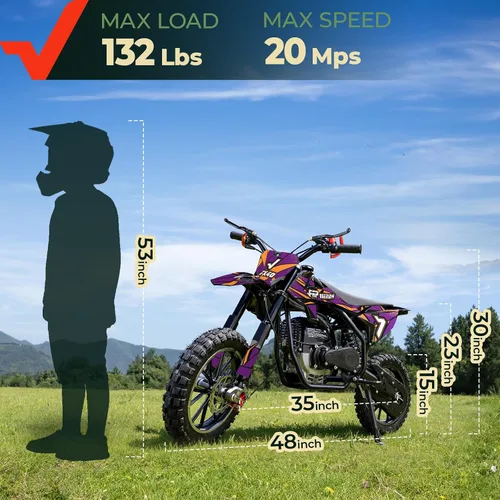 Vista 6 de FRP FX40 - Bicicleta de motocross a gas para adolescentes, 40 cc, 4 tiempos Púrpura