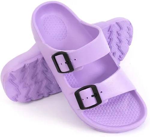 Vista 8 de FUNKYMONKEY - Sandalias planas cómodas para mujer, de etilvinilacetato, ajustables con hebilla doble