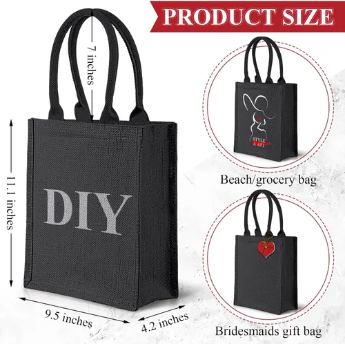 Vista 2 de 10 bolsas de arpillera con asas, bolsa de regalo de yute, impermeables, reutilizables, en blanco, para bricolaje, boda, dama de honor, compras