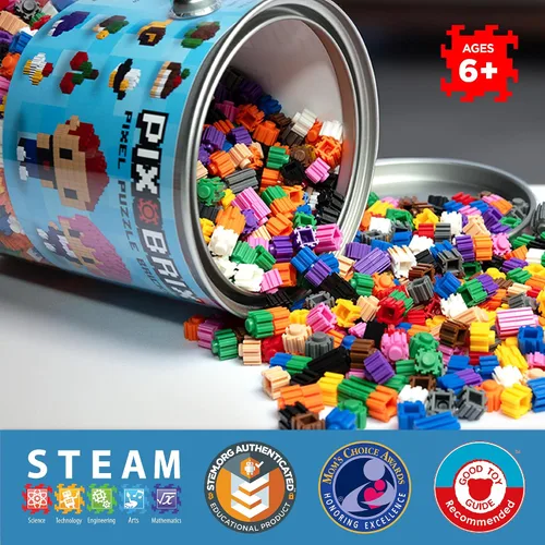 Vista 3 de Pix Brix Pixel Art Puzzle Bricks Bucket - Kit de arte de píxeles de 1500 piezas con 12 colores, paleta oscura, ladrillos de construcción