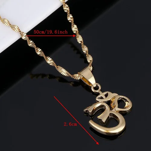 Vista 2 de CB Gold Jewelry Collar con colgante de hinduismo, yoga, meditación, Aum Om Ohm, sánscrito, símbolo de la India, Latón