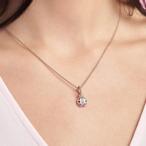 Vista 4 de PANDORA Joyería colgante de cristal de mariquita rosa y circonita cúbica para collar oro rosa Oro rosa Cristal Esmalte Circonita cúbica