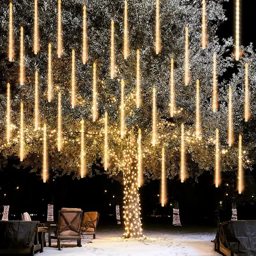 Vista 11 de Dazzle Bright 288 luces LED de Navidad, luces de lluvia de meteoritos de 11.8 pulgadas con 8 tubos, enchufe impermeable, luces de lluvia que caen