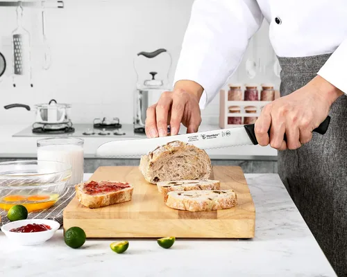 Vista 5 de Cuisine Pro - Cuchillo de pan dentado de 10 pulgadas, acero inoxidable de alta calidad, con borde ondulado, cuchillo de hoja afilada para pan, apto