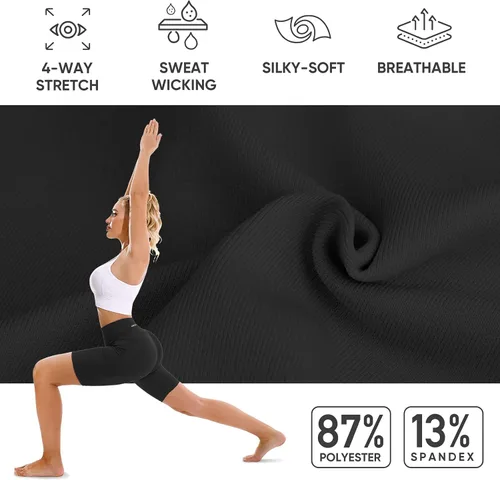 Vista 3 de APEXUP Pantalones cortos de entrenamiento, pantalones cortos de ciclismo de 8 pulgadas para mujer, cintura alta, pantalones cortos de yoga