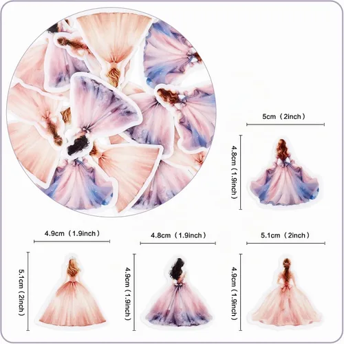 Vista 6 de 40 piezas de vestidos de princesa comestibles para cupcakes, color rosa y morado, vestido de noche para despedidas de soltera, bodas, princesas