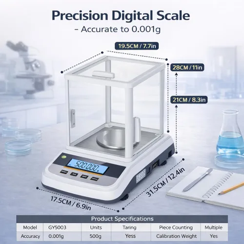 Vista 6 de Lab Analytical Balance - Báscula digital de precisión de 17.64 oz x 0.00 oz, con parabrisas e interfaz RS232, para laboratorios científicos