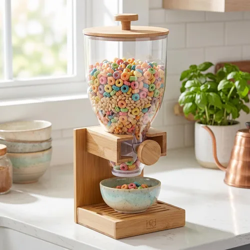 Vista 2 de Honey-Can-Do Dispensador compacto de alimentos secos, contenedor de almacenamiento de aperitivos y control único para encimera o despensa, bambú